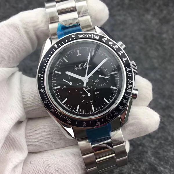 

men automatic mechanical watch black ceramic moon 44mm, Slivery;brown