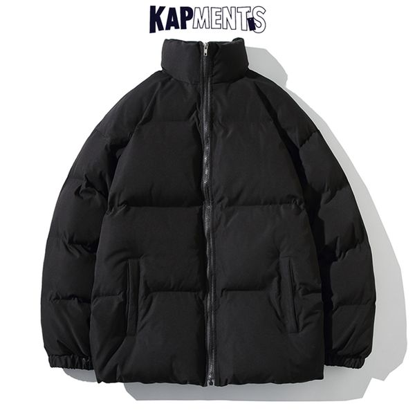 

kapments men harajuku solid warm puffer jacket parka mens japanese streetwear winter jacket male korean fashion bubble coat 220822, Black