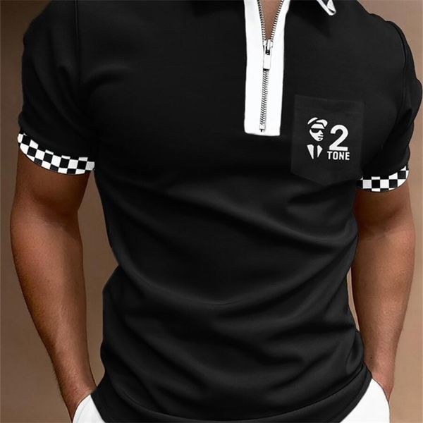 

fashion casual polo shirts men short sleeve turn-down collar zipper design harajuku men's streetwear camisas de hombre 220822, White;black