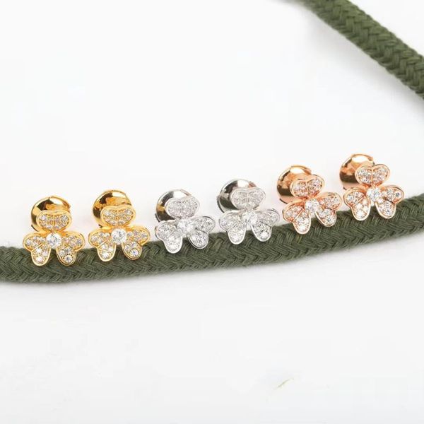 

stud high qulity classic europ jewelry earrings for women gold color flowers sweet romantic luck clover ear studstud, Golden;silver