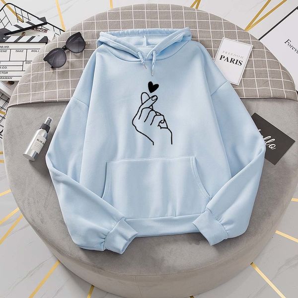

women's hoodies sweatshirts women hoodies casual kpop finger heart love patter 220823, Black