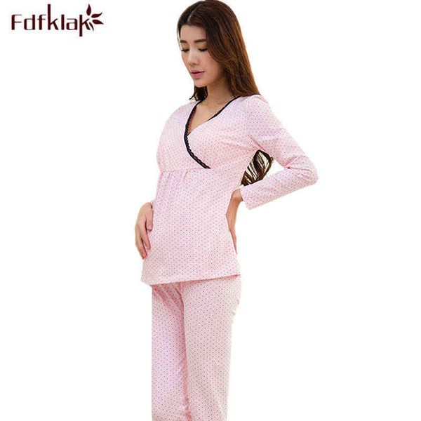 

fdfklak soft cotton maternity nightwear vneck pregnancy clothes women pyjama set breastfeeding clothes nursing pijama j220813, White