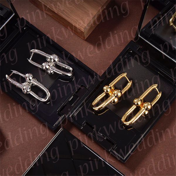 

women designer earrings chain link charm stud classic brass party earrings simple pendant earring, Golden