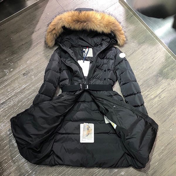 

2022 big fur winter coat thickened parka women stitching slim long winter coat down cotton ladies down parka jacket women, Black