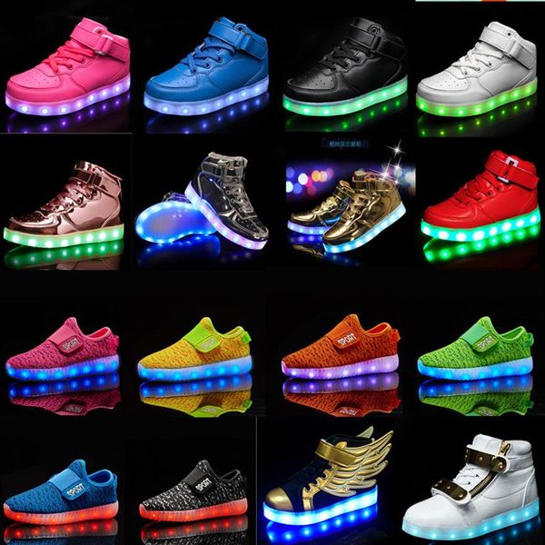 

children casual shoes with usb rechargeable kids led light up shoes luminous sneakers for boys girls sneaker2634, Black;red