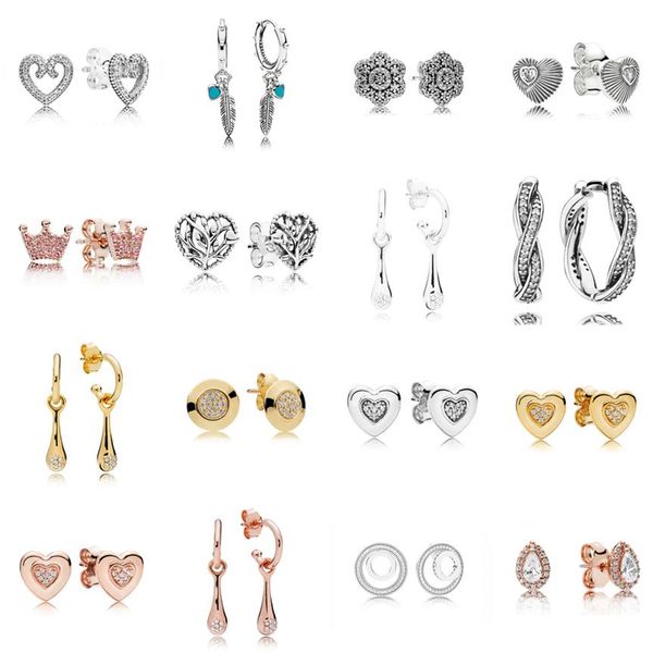 

2021 new 100% 925 sterling silver297099cz-1 heart swirls earring studs heart ear charm pandora beads fit original248p, Golden;silver