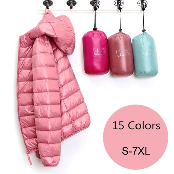 

womens down parkas jacket 15 colors plus size 5xl 6xl 7xl spring autumn ultra lightweight packable hooded 220829, Black