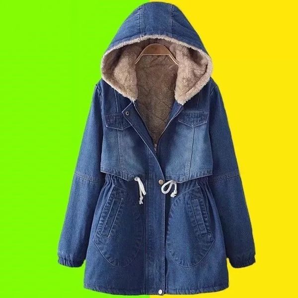 

womens jackets winter denim cotton coat warm thick fleece korean loose plus velet women 220829, Black;brown