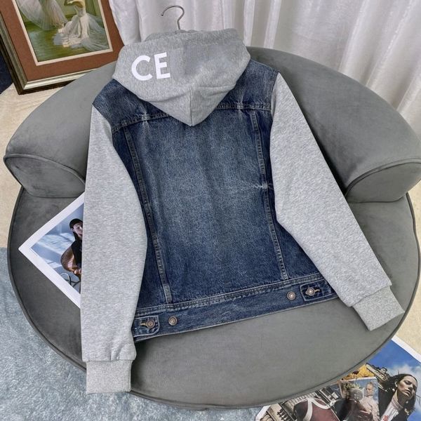

designer ce jacket mens autumn and winter washed denim jackets splicing contrast sweater couples hoodie 121, Black;brown