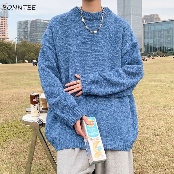 

men solid pullover sweaters oneck vintage lazy baggy knitted couple leisure simple winter thick pullovers homme allmatch 220822, White;black