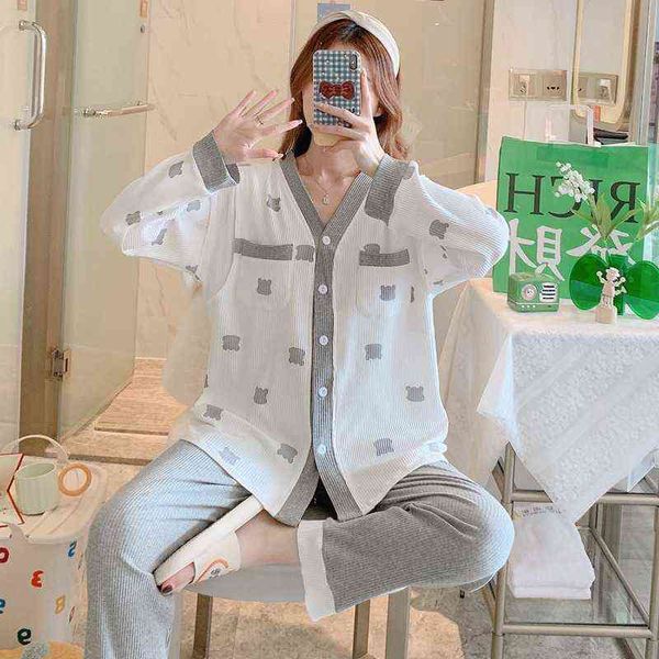 

new locking clothes spring and summer long sleeves maternity nursing pajamas postpartum pregnancy suit j220813, White