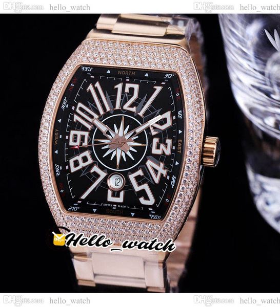 

42mm vanguard classic yachting v45 sc automatic mens watch black dial diamond bezel rose gold steel bracelet sport watches hellowatche245b3, Slivery;brown