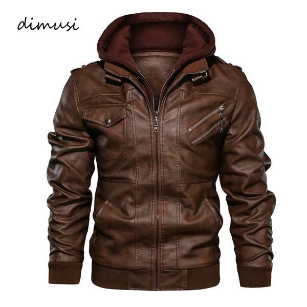 

dimusi winter men's pu leather jacket casual man motorcycle leather hooded coats male slim fit business leather jackets clothing 220822, Black
