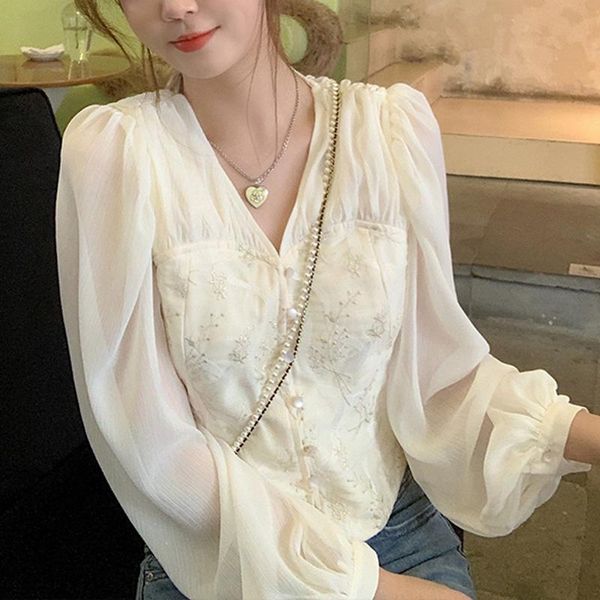

women's blouses & shirts women elegant fashion all-match arrival summer college ins young ladies, White