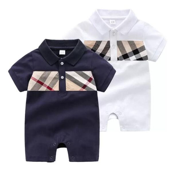 

baby rompers boys plaid bows tie jumpsuits toddler lapel short sleeve cotton climb clothes fashion newborn kids diaper f54872895, Blue
