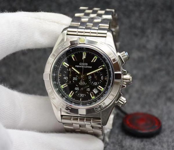 

mens quartz chronograph watch black leather gold blue white, Slivery;brown