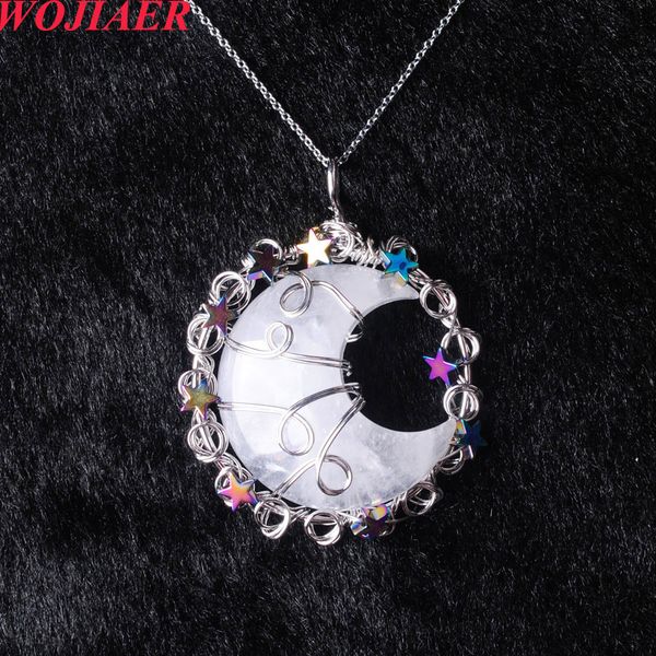 

handmade natural healing amethysts agates stone pendant nine star moon necklace gem wedding jewelry bo971, Silver