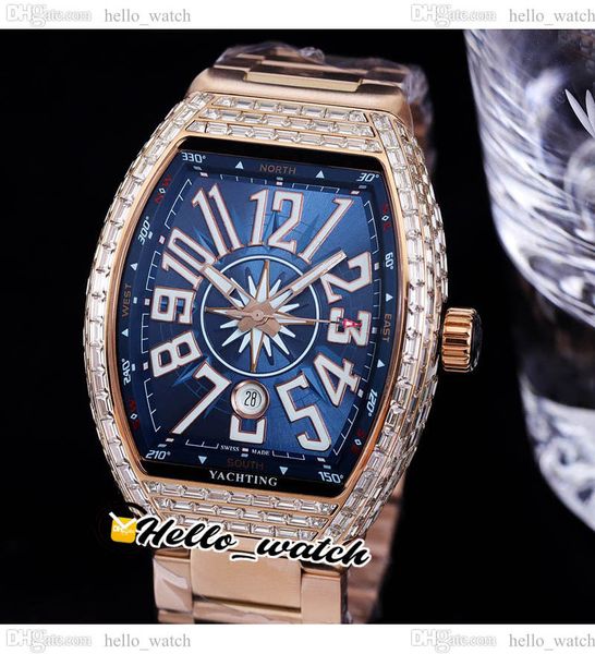 

42mm vanguard classic yachting v45 sc automatic mens watch blue dial rectangle diamond bezel rose gold steel bracelet sport watches hellowat, Slivery;brown