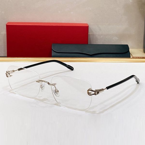 

fashion sunglasses frames horseshoe buckle metal buffalo horn glasses for women mens rectangle luxury brand sunshade optical eyeglasses gafa, Black