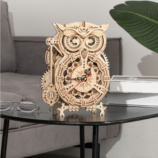 

model building kit wholesale diy puzzle toys owl clock manual three-dimensional 3d puzzle wooden building blocks creative gifts