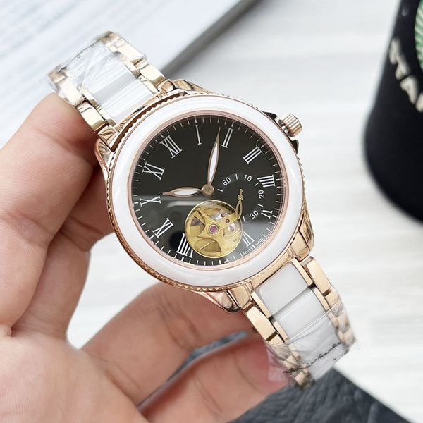 

fashion mechanical women's watch 30mm316l stainless steel case ceramic band sapphire glass mirror 8215 movement woman luxury watch desi, Slivery;golden