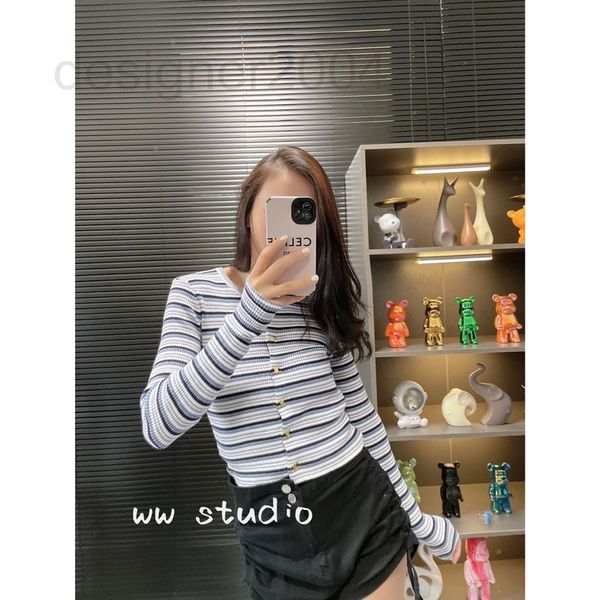 

women's sweaters designer ce22 early autumn new stripe short cardigan with leather stripes on the back mixed color korean thin knit d6p, White;black