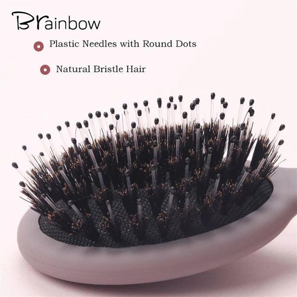 

brainbow 1pc bristle brush 5 colors anti-static non-slip handle hair head scalp massager cute &mini sized comb180t, Silver