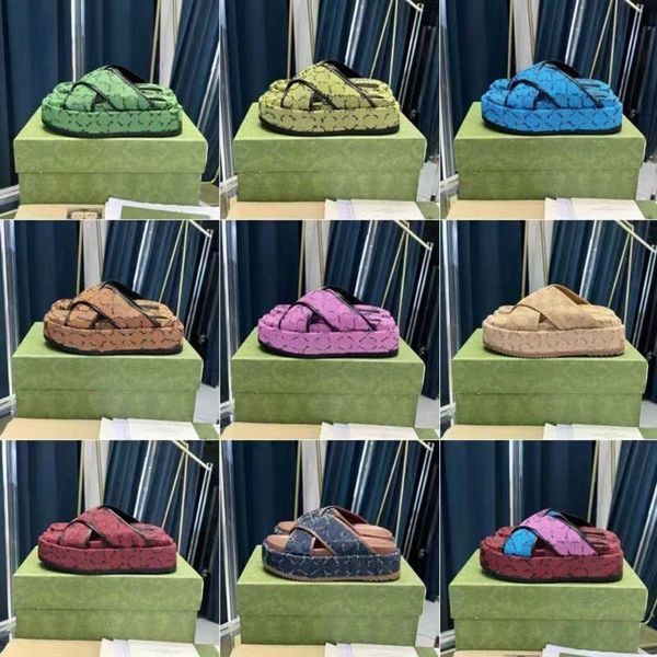 

2022 summer new g family heightened thick-soled slippers embroidered printing casual wear all-match comfortable non-slip sandals sizes us, Black