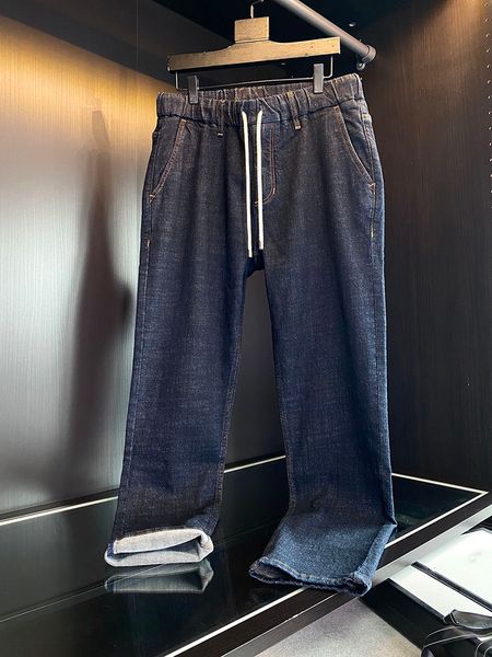 

early autumn new men's primary color jeans designer style casual elastic belt jeans, Blue