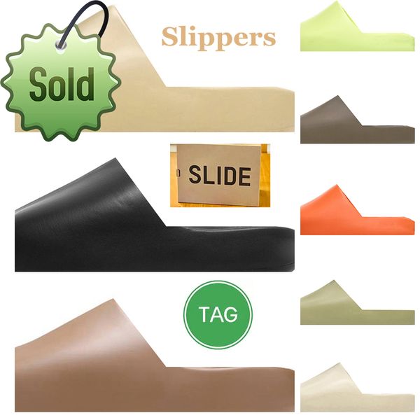 

sold with box slippers designer slides for mens womens slide sandals desert sand earth brown bone glow green resin mineral blue slide traine, Black