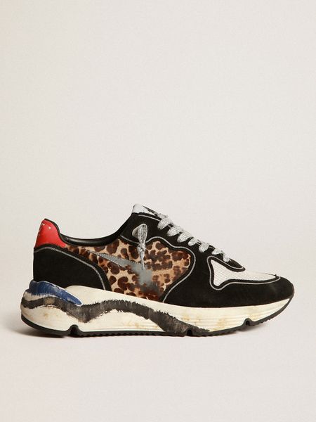 

shoe low-italian handmade running sole leopard-print pony and suede sneakers, Black
