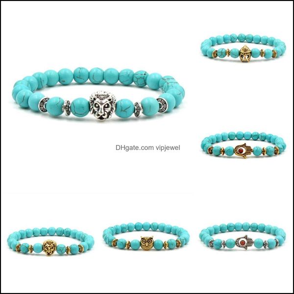 

beaded strands turquoise stone bracelet ethnic stretch handmade women men jewelry fatima devil palm owl lion beads bracelet vipjewel dhjvc, Black