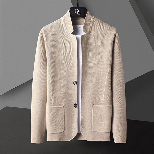 

solid color cardigan jacket men knit casual stand collar loose cardigan coat men korean khaki black gray big size jacket 220819, White;black