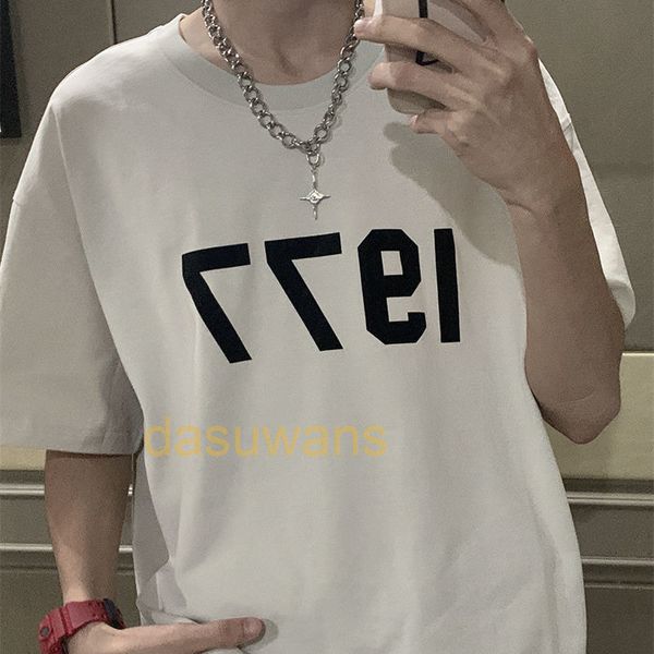 

bear of god fog multi thread chest number t-shirt men's trend loose high street hand painted simpson print short sleeve designer t shir, White;black