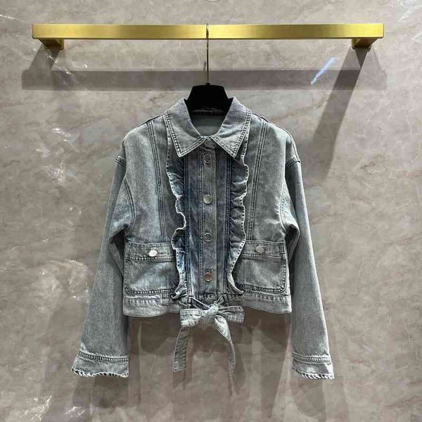 

lace bow denim jacket women's ins casual sweet cool short jacket, Black;brown