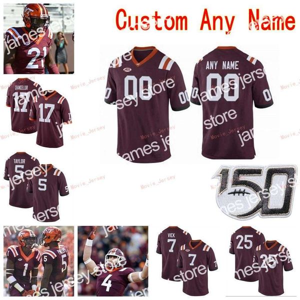 

new stitched custom 11 tre turner 14 damon hazelton 17 kam chancellor 2 hendon hooker virginia tech hokies college men women youth jersey, Black