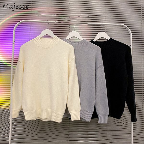 

pullovers men pure color handsome baggy students ulzzang allmatch knitwear teens winter basic classical casual japanese oneck 220822, White;black