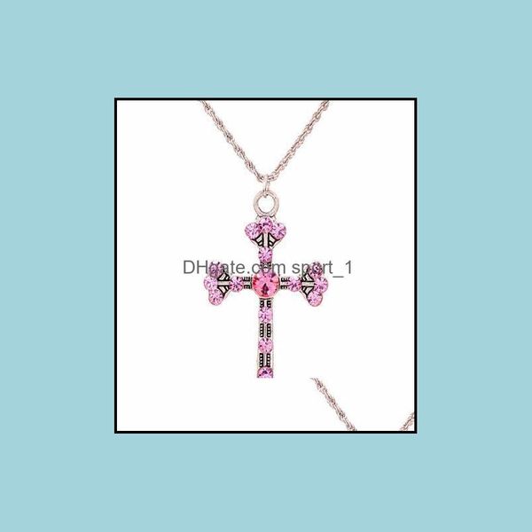 

pendant necklaces pendants womens pink rhinestone beautifly sweater chain long necklace cross design fashion jewelry drop deliv sport1 dhwjv, Silver
