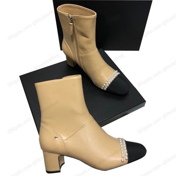 

luxurys womens shoes sheepskin ankle boots chunky heel 3/5cm real leather fashion snow sock high boot rainboots, Black