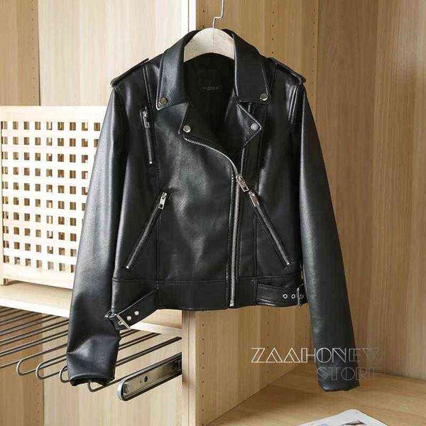

zaahonew new autumn winter women black faux leather jacket fashion solid zipper biker coat female t220810