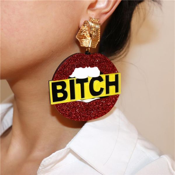 

new red glitter lips drop earrings for women letters exaggerate large dangle earring trendy jewelry acrylic accessories232p, Silver