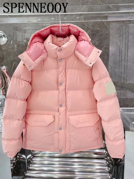 

womens down parkas spenneooy winter runway pink color white duck down hooded jacket women long sleeves pockets straight slim coat 220829, Black