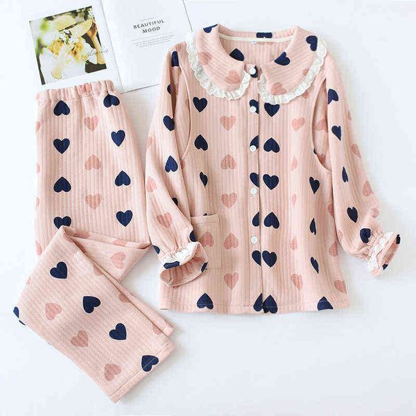 

autumn winter new cotton maternity pyjamas pinkwhite love breastfeeding pijamas long sleeves thicken warm nursing pyjamas j220813, White
