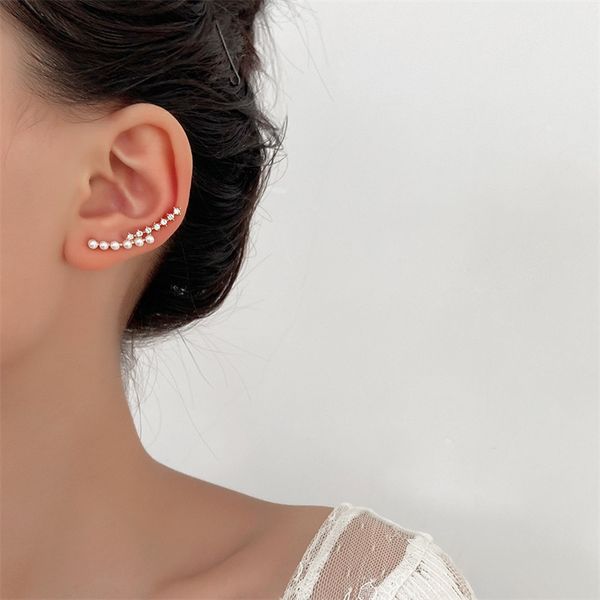 

women pearl crystal no hole ear cuff european tree branch curved ear clip non-piercing hanging earrings dress suit ornaments wholesale, Silver