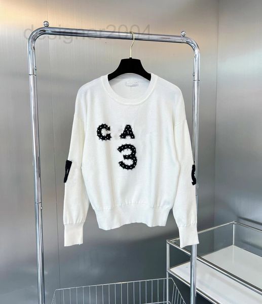 

women's sweaters designer xiaoxiangfeng early autumn new nail bead letter towel embroidered number sweater women's black and white, White;black