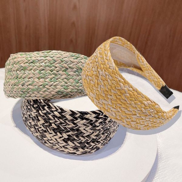 

fashion double color straw braided hairbands vintage women wide straw woven headband, Slivery;white