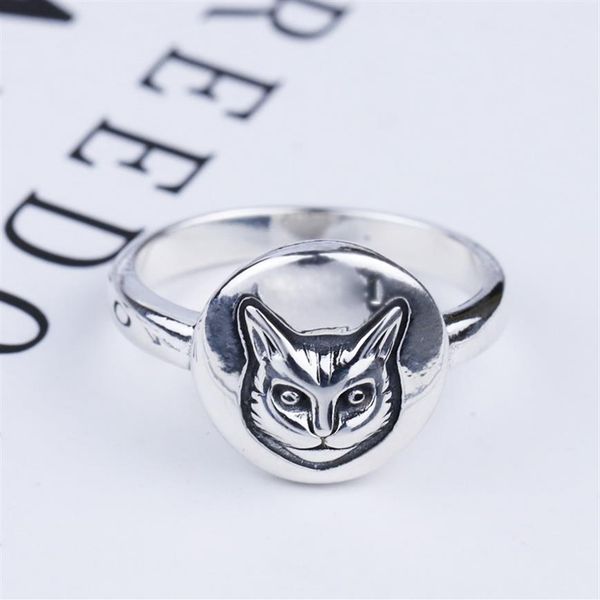 

s925 silver cat head ring vintage classic sterling silver cat face ring british style hip-hop male and female thai silver ring1858