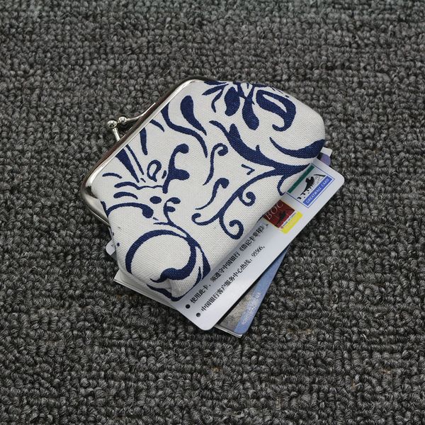 

10pcs coin purses women canvas blue and white porcelain small wallet, Red;black