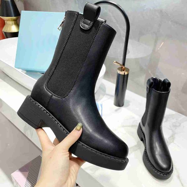 

winter designer nylon boots leather prad booties women shoes fashion luxury heel boot mhg, Black