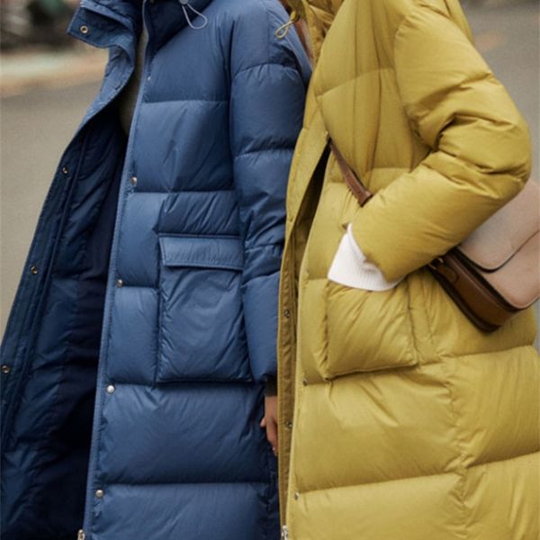 

xlong winter women jacket solid color stand collar warm coat white duck down loose thick outerwear fashion streetwear 220822, Black